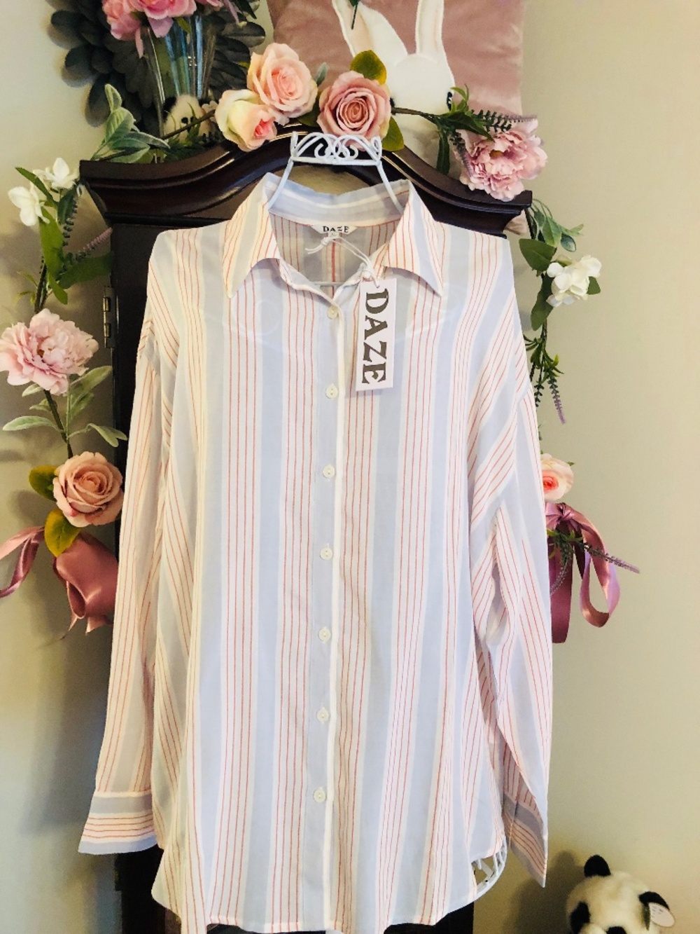 NWT From Shopbop The DAZE Lotus Blouse in Cotton Candy Stripe SZ LG